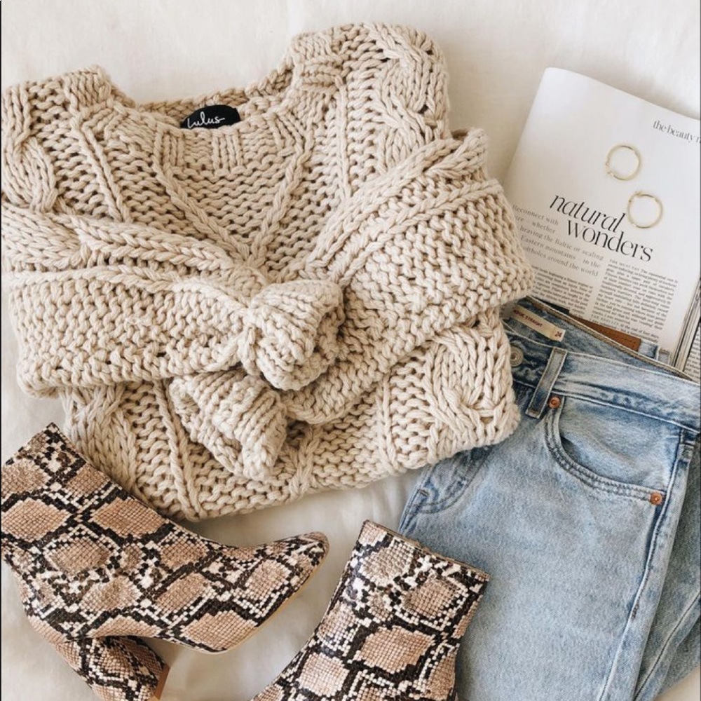Jaylene Beige Cable Knit Sweater